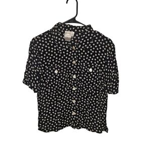 Adrianna‎ Papell Button Down Blouse-Womens-Size 6-Black/White Floral-Vintage